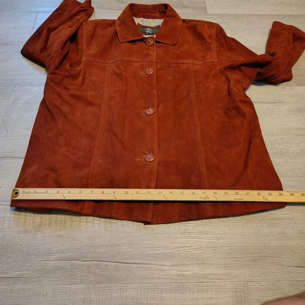 Orvis Womens XL Burnt Orange Suede Leather Jacket Button Front Coat Brown VTG 90